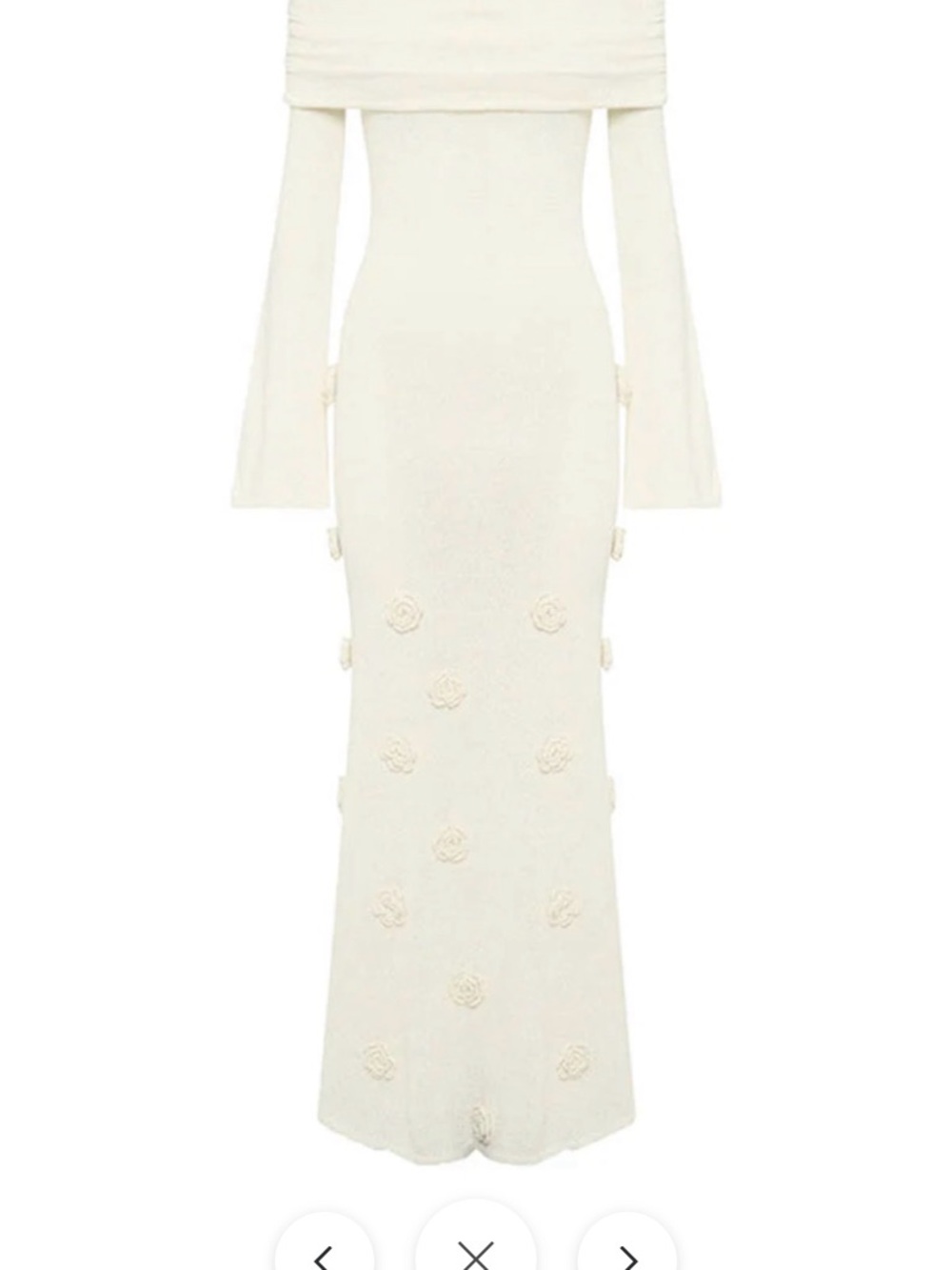 Off-Shoulder Ivory Floral Appliqué Maxi Dress
